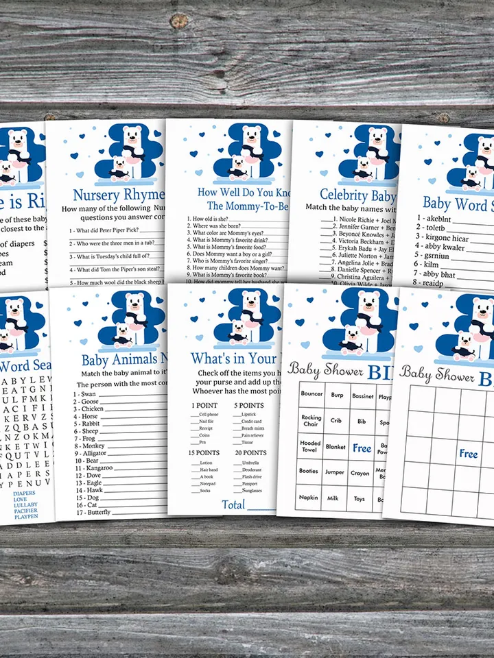 Polar bear baby shower games bundle,Winter animals Baby Shower games package,Fun Baby Shower Games,9 Printable Games-280