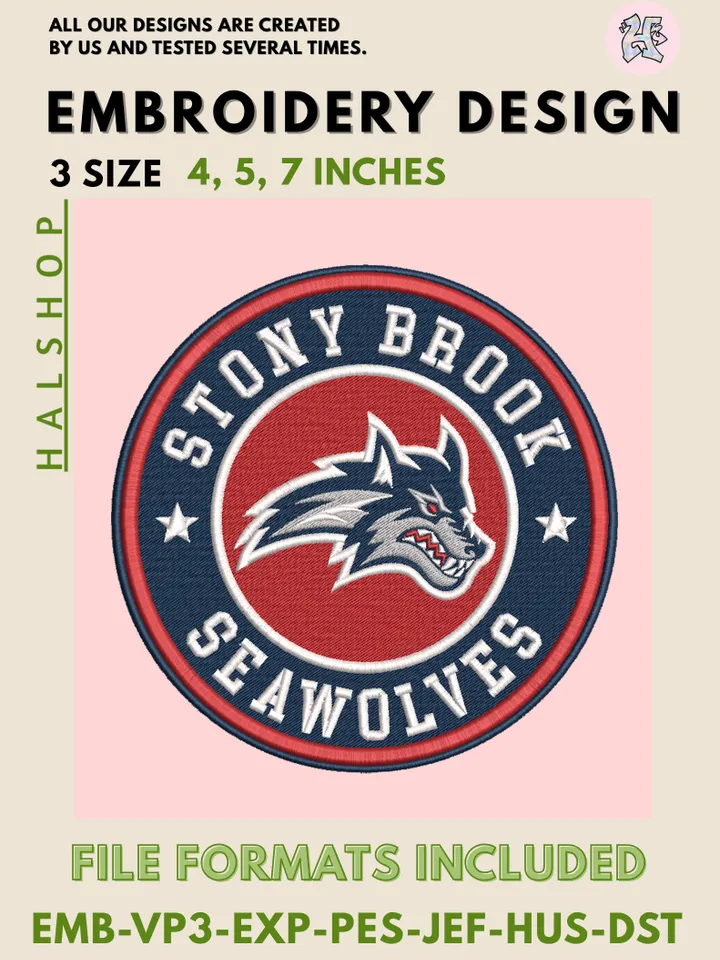 Stony Brook Seawolves NCAA Team Funny Mascot Logo Embroidery Design Files – College Sports Machine Embroidery, 3 Sizes, Digital Instant Download