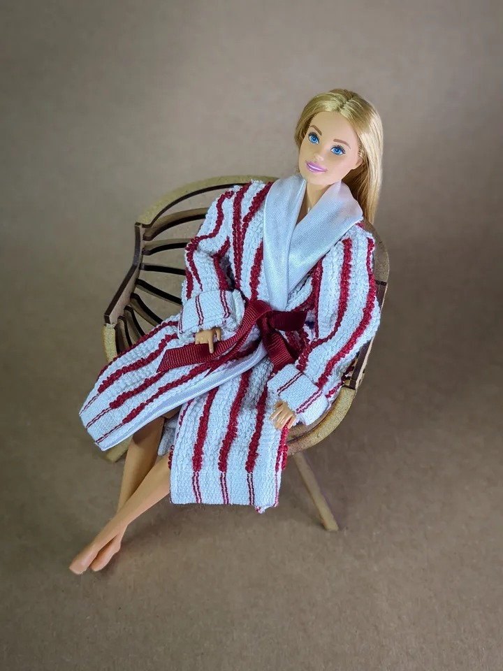 Handmade white & hot red terry bathrobe for 1/6 scale fashion female dolls