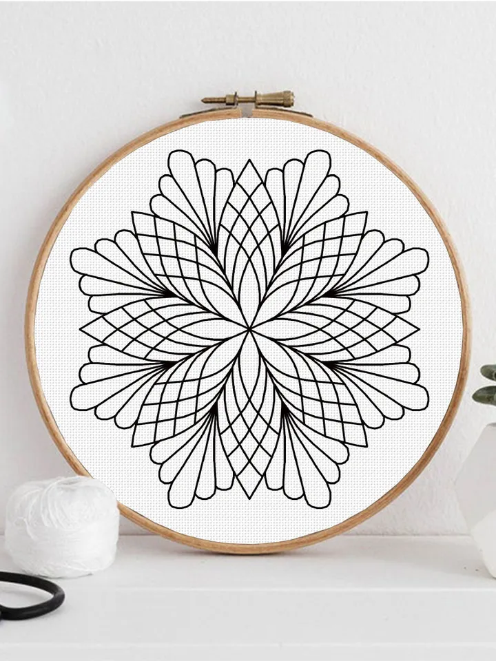 Floral mandala blackwork pattern PDF download Mandala ornament Backstitch chart, Blackwork mandala embroidery PDF, Mandala cross stitch #W37