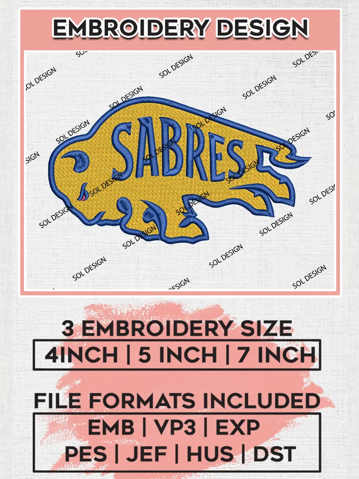 NHL Sabres Hockey Team Logo Embroidery Design, NHL Buffalo Sabres Logo Embroidery Files, Hockey Team Machine Embroidery, Machine Embroidery Design