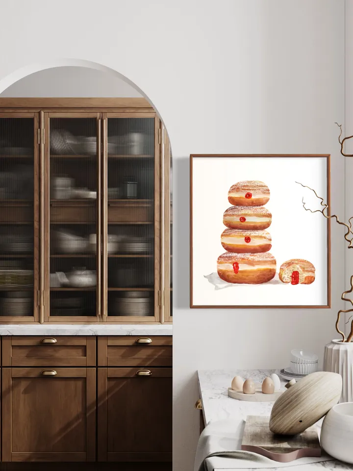 Donut Art Print, Dessert Painting, Donut Watercolor, Breakfast Art, Food Illustration, Donut Food Print,Donut Picture Wall Art Print Poster