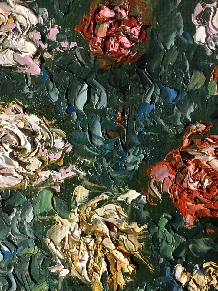 Large original oil painting,Monet inspired,bed of chrysanthemums wall art,impasto flowers painting.