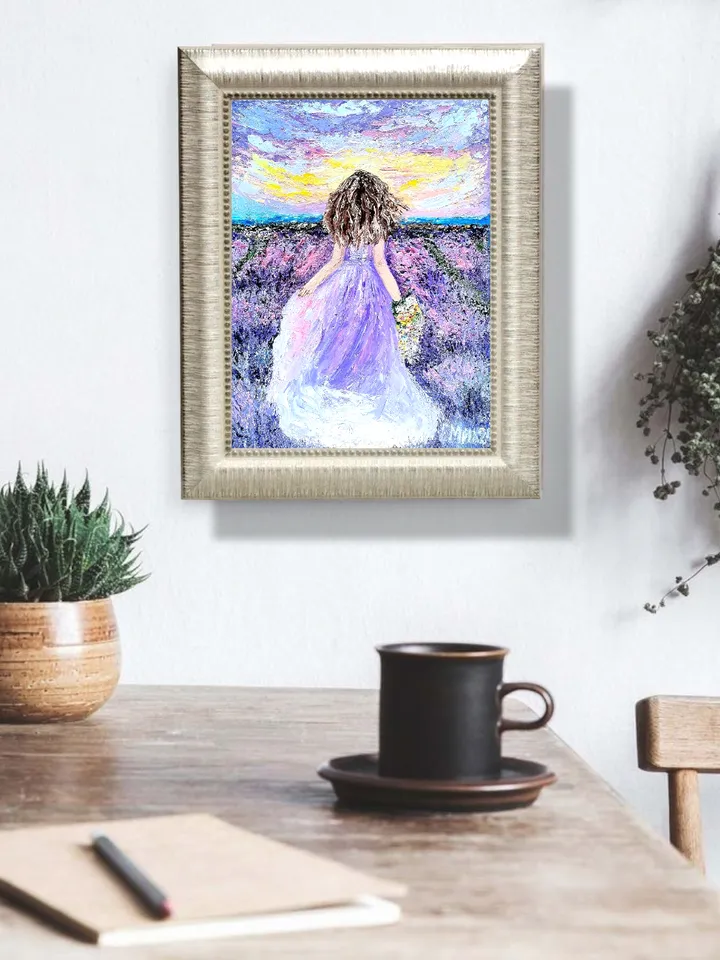 Oil painting with lavender, Provence, 15x20 cm, (5,906 x 7,87 inches),3D, impasto