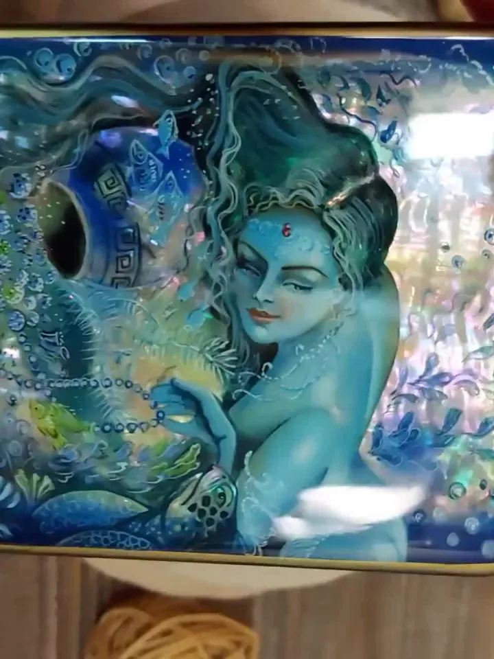 Beautiful Russian Lacquer Box"The Little Mermaid"Hand painted miniature painting jewelry box Mother of pearl Papier mache Art gift Fedoskino