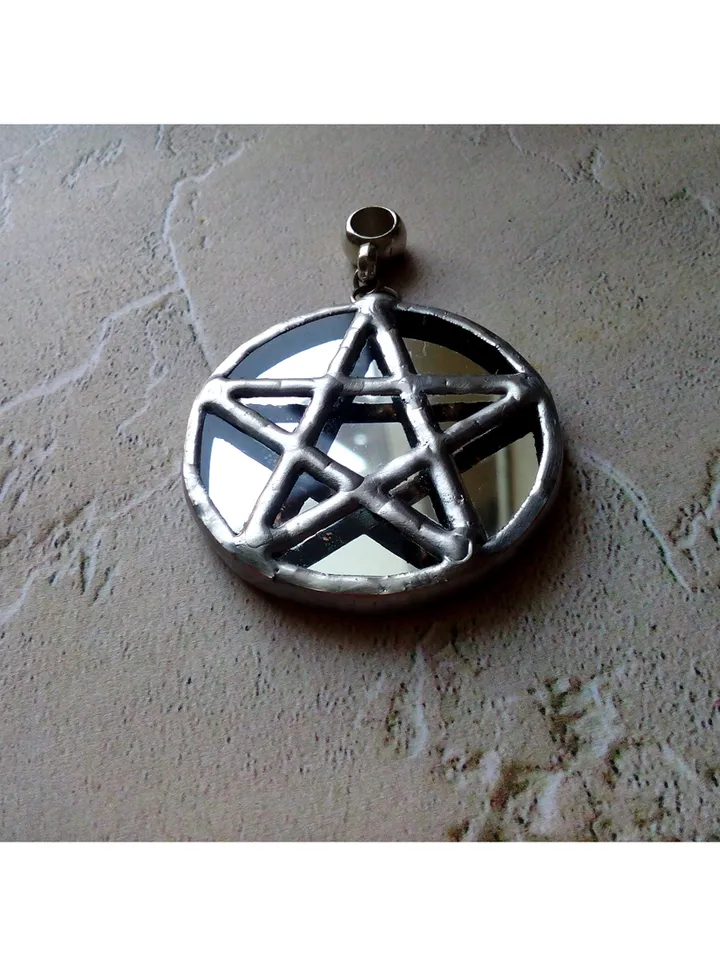 Mirror Pentagram pendant, pentacle necklace, mirror star, stained glass star, Halloween necklace, witchy aesthetic