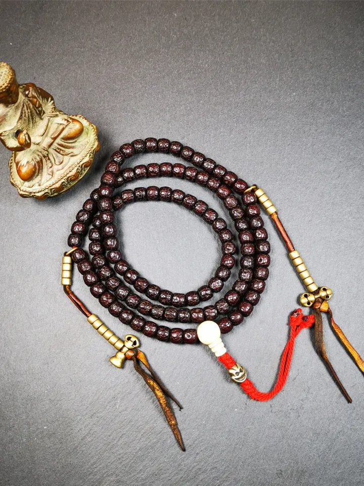 Gandhanra Old 108 Tibetan Lotus Seed Beads Mala,Prayer Beads Necklace for Meditation,Diameter 0.32", Circumference 30"