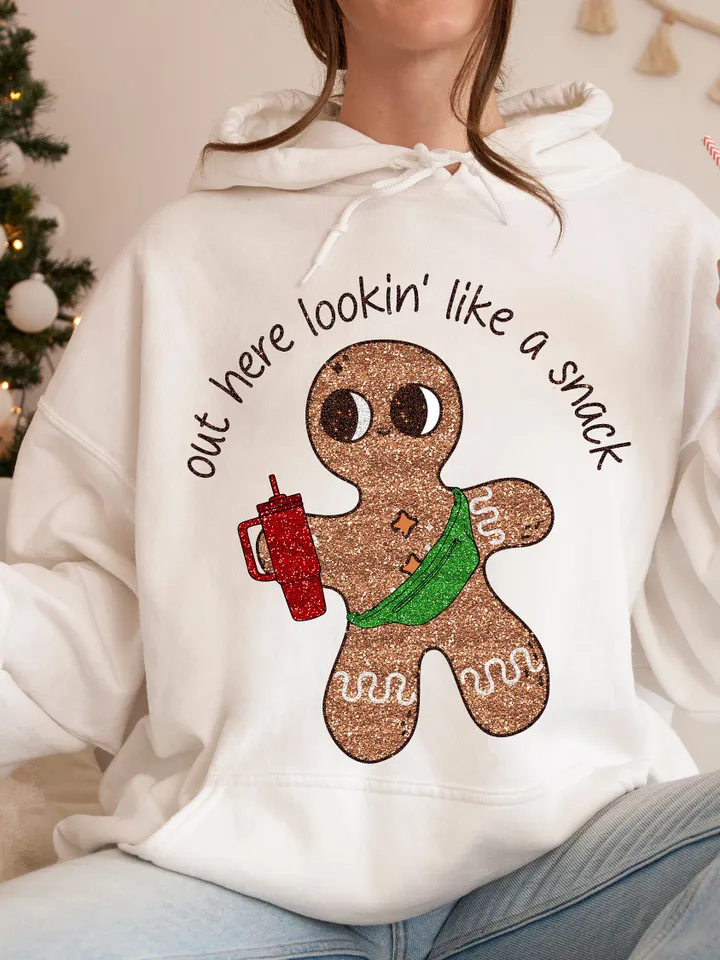 Sparkly Gingerbread Man PNG Christmas PNG Glitter Sequins Shirt Sublimation Design Out here Looking Like a Snack, Bougie png