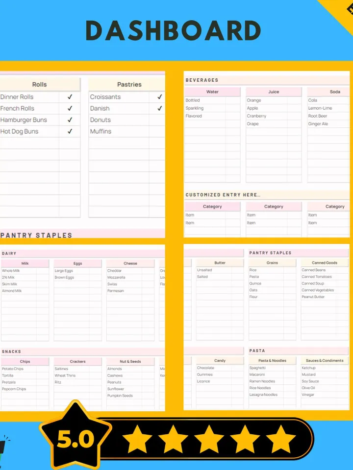 Grocery List Template, Editable Google Sheets, Easy-to-Use, Digital Download for Meal Planning, Shopping, and Budgeting
