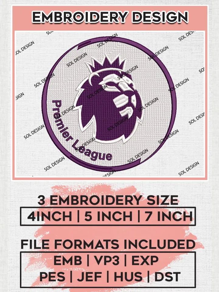 Premier League New Logo Embroidery Designs, Premier League Embroidery, EPL Embroidery Designs, EPL Premier League New Logo Embroidery Designs