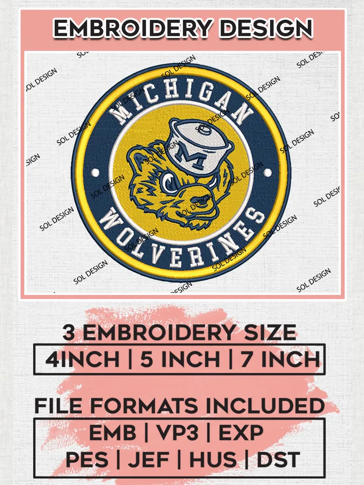 NCAA Michigan Wolverines Round Logo Embroidery, NCAA Michigan Wolverines Logo Embroidery files, NCAA Teams, Machine embroidery designs, Digital Download