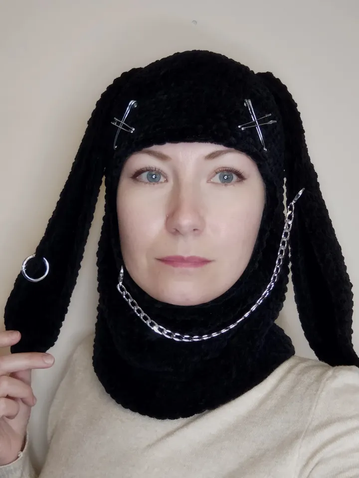 Black bunny balaclava crochet Balaclava with bunny ears Halloween bunny full face mask Creepy bunny balaclava