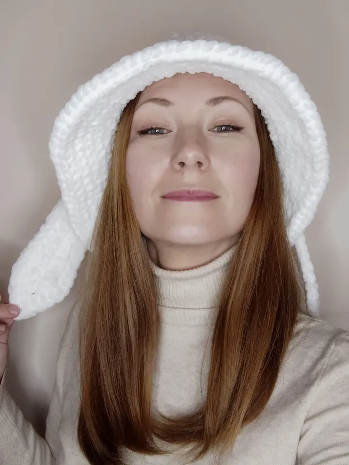 White bunny bucket hat with bunny ears Fluffy bucket hat crochet Gift for teens