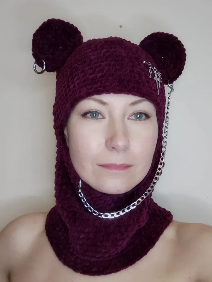 Crazy bear balaclava crochet Goth balaclava with bear ears Trendy balaclava with ears Teens gift Halloween bear mask
