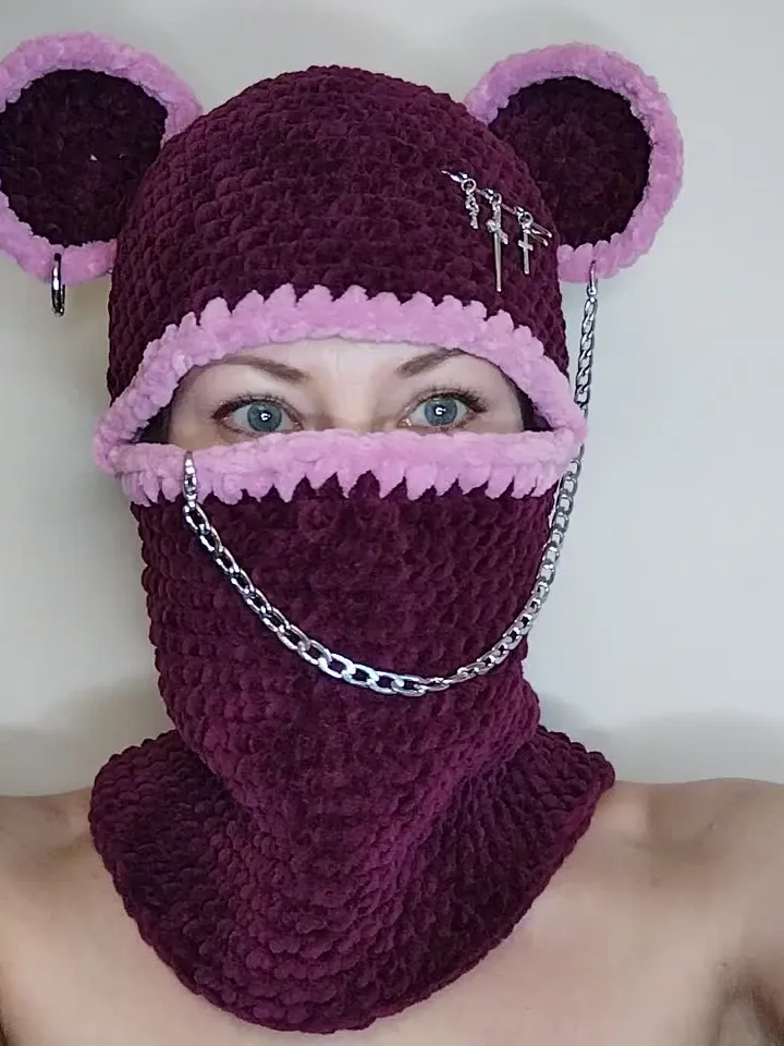 Pastel goth balaclava crochet Fluffy bear balaclava with chain