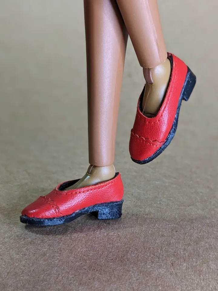 Handmade red & black leather Oxford shoes for 16-inch Integrity dolls (FR16)