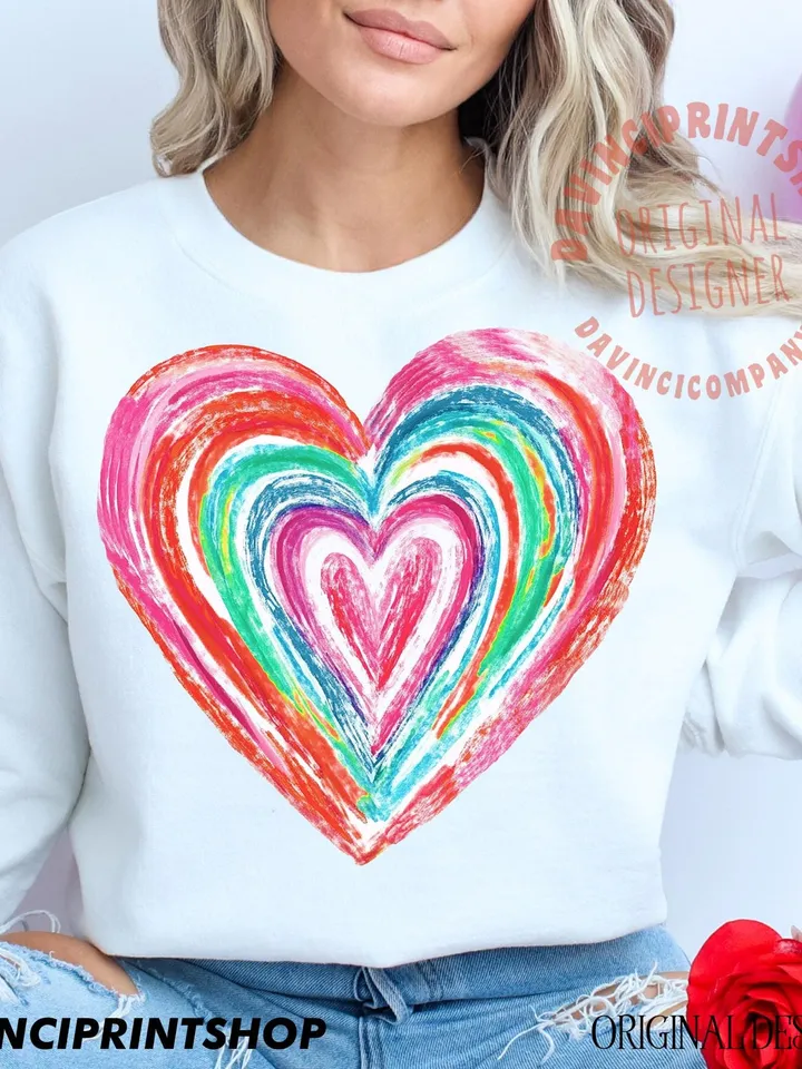 Valentines Day png Sublimation, Valentines heart printable, colorful rainbow heart digital, Valentines love clipart, Happy Valentines day