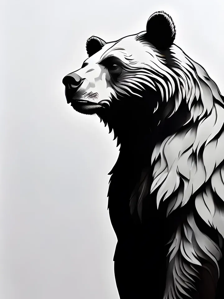 Digital product, Bear image, Bear print, Bear print, Wildlife, Contrast print, Black and white silhouette, Monochrome print, Symbolic painting, Bear poster.