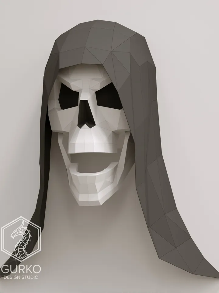 Hooded Skull Papercraft, Digital Template, PDF Download, Gurko, Trophy, 3D Low Poly, Pepakura, DIY Origami, Paper Decor, DIY Gift