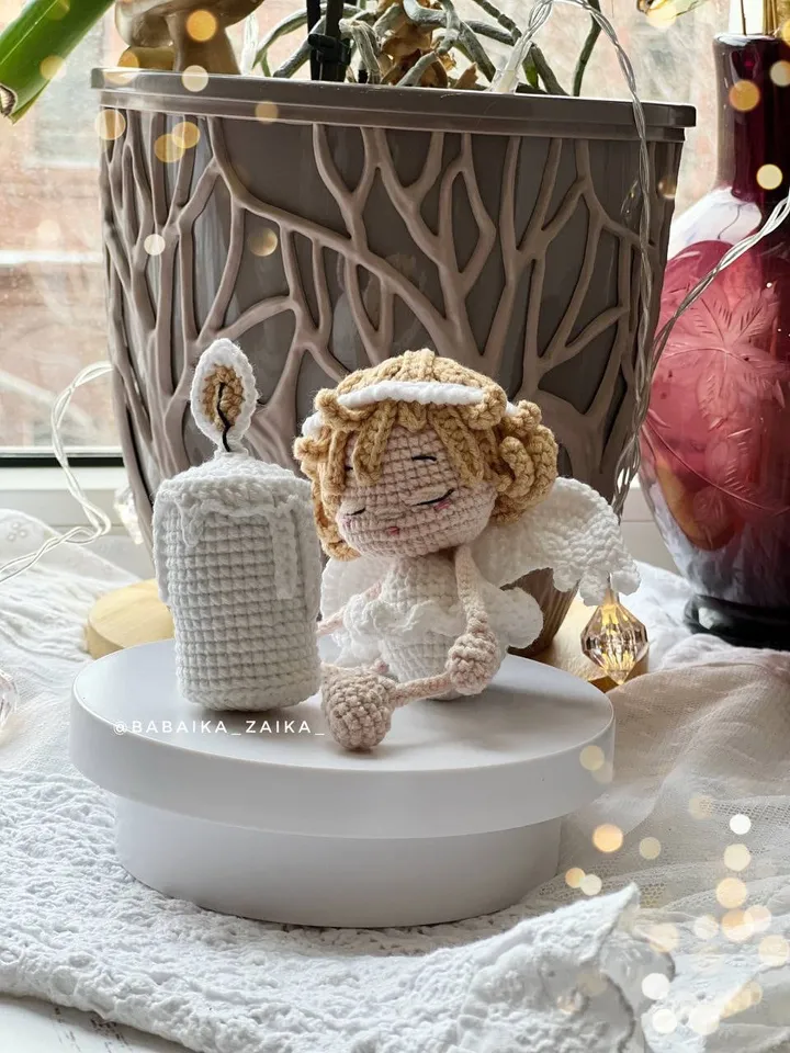 PDF Angel with Candelabrum Crochet Pattern, Amigurumi Angel Pattern Candle Pattern, Crochet holder with candle, Angel doll, Amigurumi decor