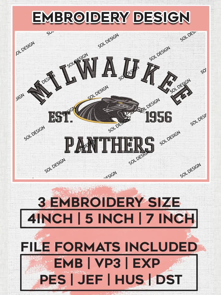 Milwaukee Panthers Est 1956 Embroidery Designs, NCAA Milwaukee Panthers Team Embroidery, NCAA Team Logo, 3 sizes, Machine embroidery Files, Digital Download