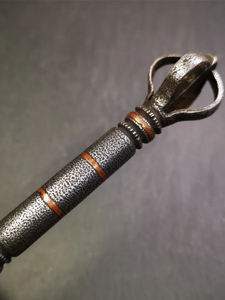 Gandhanra Handmade Tibetan Buddhist Ritual Implement - Kila -Dorje Phurba,Made of Cold Iron inlaid with Copper,5.1"