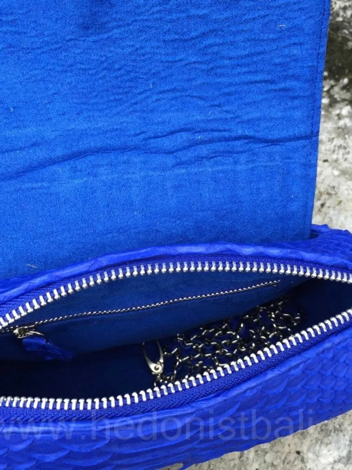 Genuine Python Skin Crossbody Bag | Chain Tassel electric blue bag | Leather Woman Free Shipping Handmade Summer purse | exotic leather bag