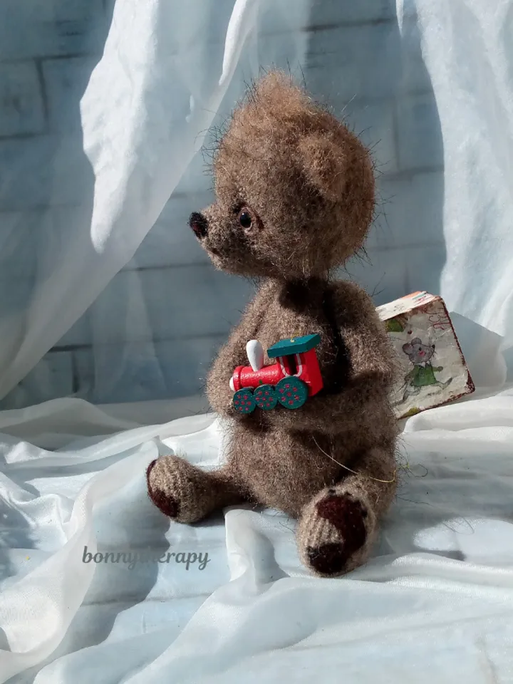 Bear crochet toy 7 inches sitting, cute stuffed bear