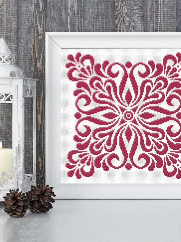 Square mandala cross stitch pattern PDF download Flower mandala ornament cross stitch chart, Mandala pattern digital PDF, Home decor #M144
