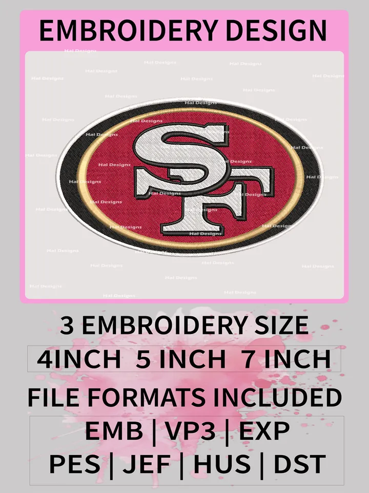 San Francisco 49ers Embroidery Files, NFL Logo Embroidery Designs, NFL Francisco 49ers, NFL Machine Embroidery Designs