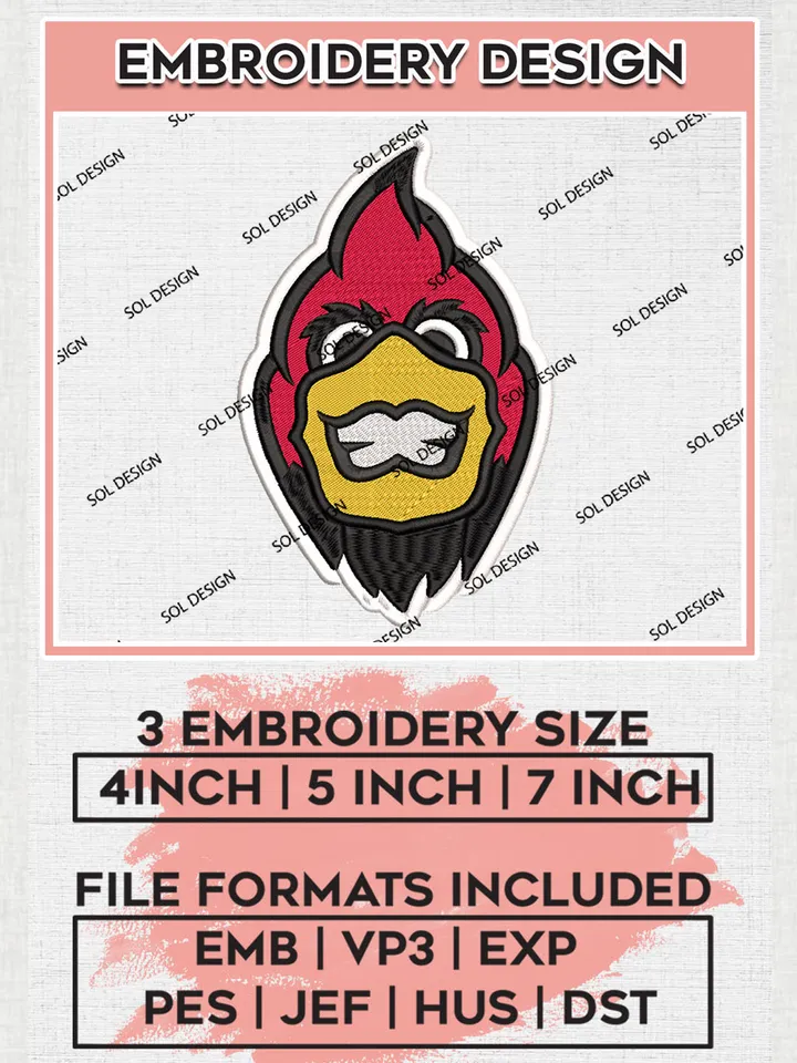NCAA Ball State Cardinals Team Head Mascot Logo embroidery designs, NCAA Ball State Cardinals Logo Machine embroidery designs, NCAA Team Logo embroidery designs, NCAA Game Day Machine embroidery designs, Digital Download