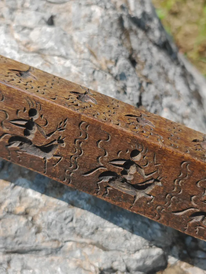 Gandhanra Antique Tibetan Buddhist Zanpar Wooden Mold Stick,Dharma Ritual Plate,Intricately Carved Esoteric Ritual Objects and protectors