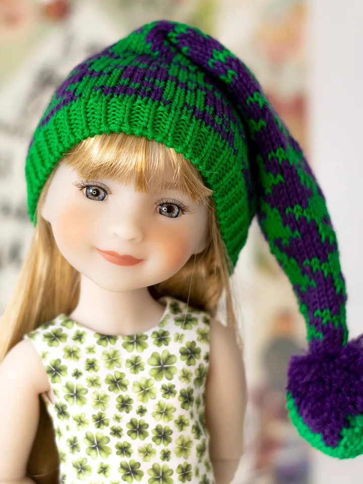 Elf hat with pompom for Ruby Red Fashion Friends doll for Christmas or Saint Patrick's day, doll accessory, doll costume