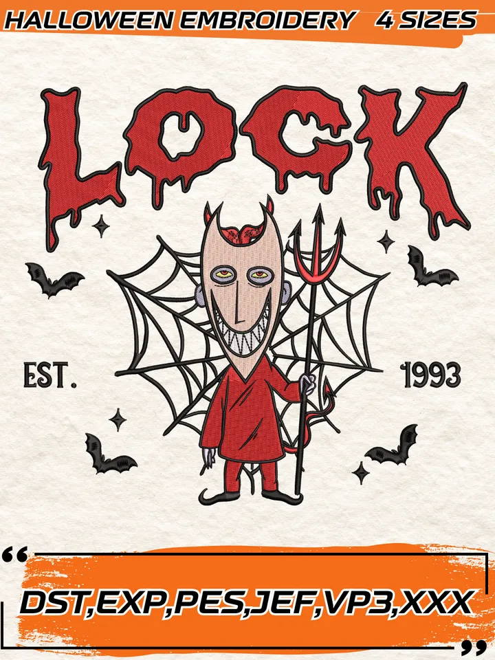Lock Nightmare Before Christmas Embroidery Design,1993 Horror Villain,Halloween Embroidery Design, 4 Sizes,Digital Download