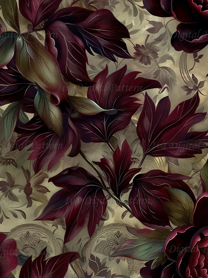 Vintage Gothic seamless pattern, repeating red peony flowers ,dark abstract floral pattern, style renaissance, digital paper, commercial use
