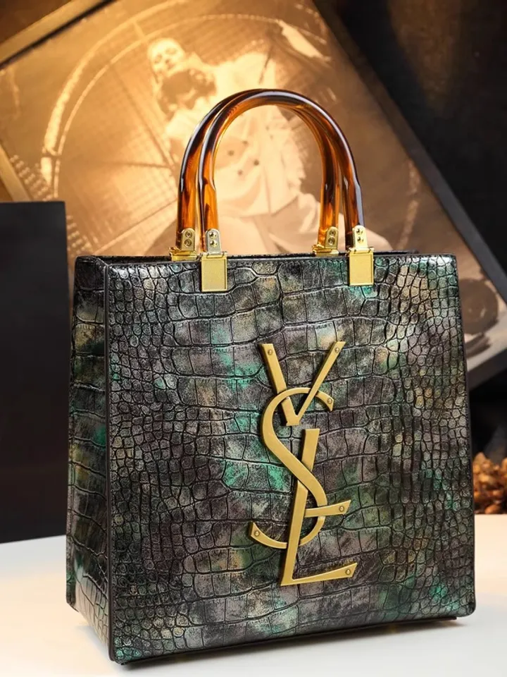 Luxury Croc-Embossed Gold Monogram Handbag – Structured Tote