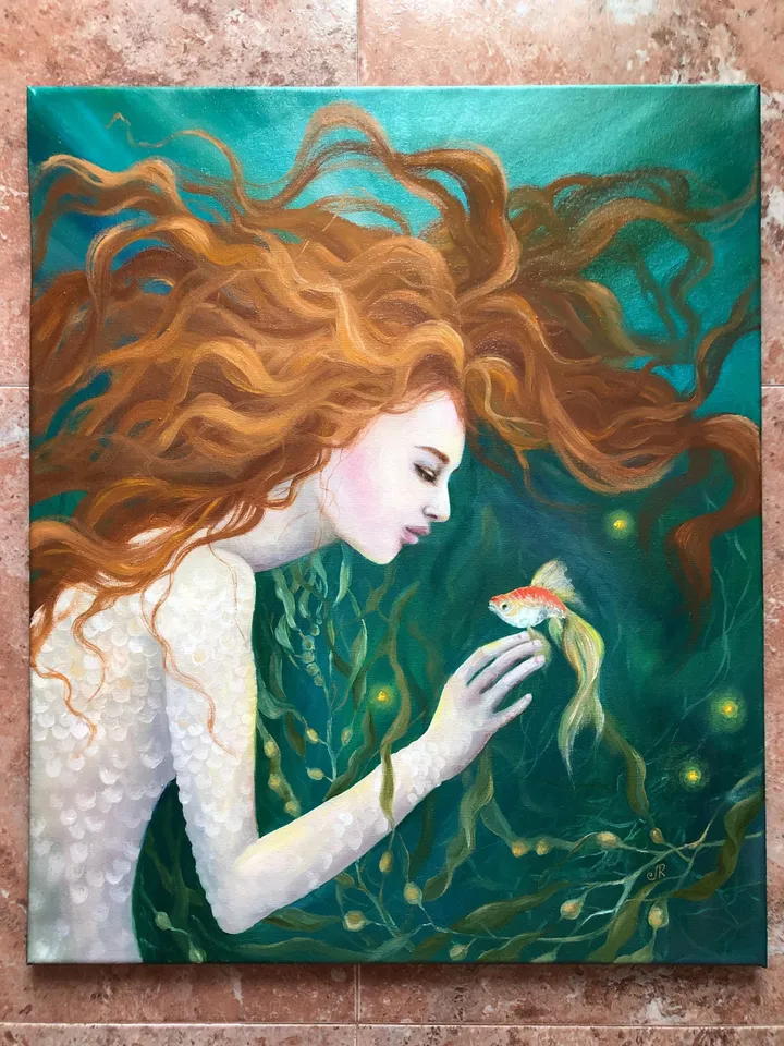 Mermaid Original Painting Woman Oil Painting Underwater Painting