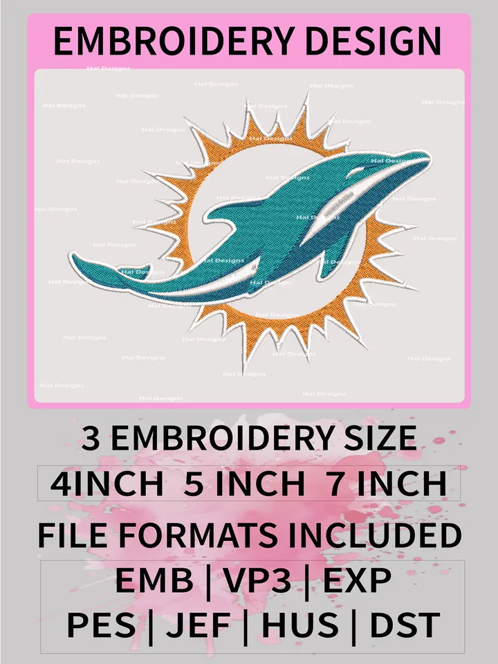Miami Dolphins Embroidery Files, NFL Logo Embroidery Designs, NFL Dolphins, NFL Machine Embroidery Designs