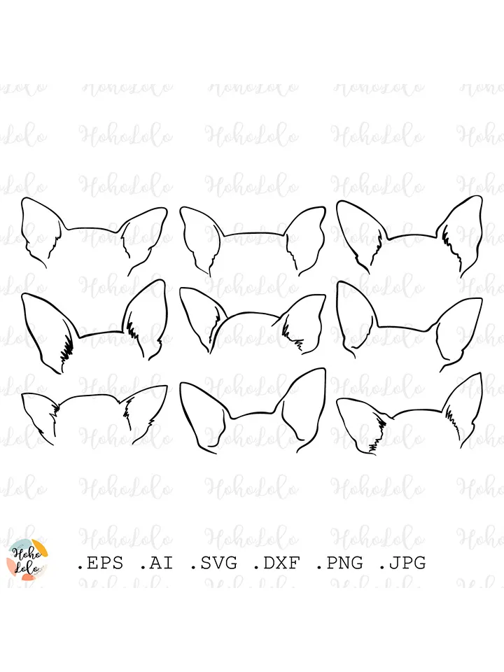 Chihuahua Ears Svg, Chihuahua Ears Cricut, Chihuahua Ears Stencil Templates Dxf
