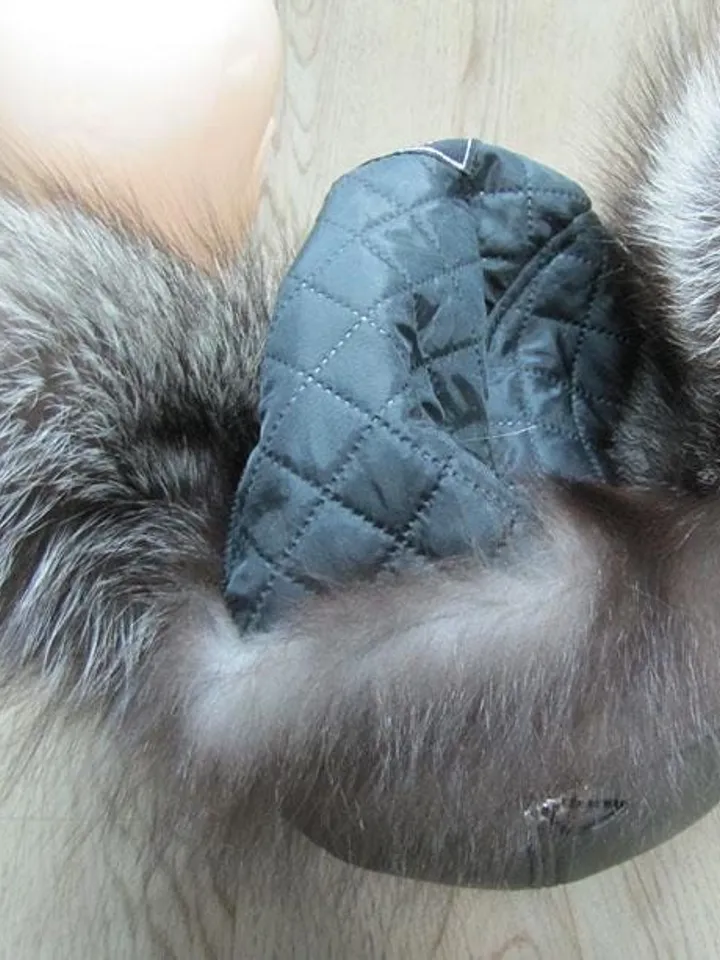Men's silver fox hat, Winter hat for men, Genuine leather hat top, Fur hat with earflaps "Pilot". Warm men's hat