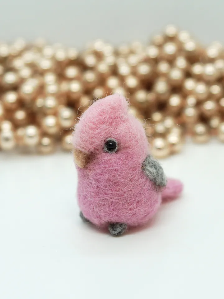 Miniature needle felted galah, cute bird, needle felted cockatoo, pink cockatoo, made to order
