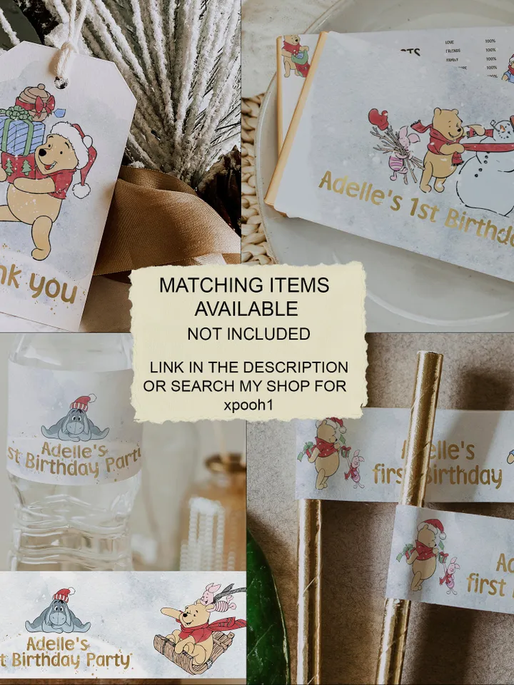 Editable Thank you card Hundred Acre Wood First Birthday party thank you; Winnie the Pooh Party; Classic Pooh Party Birthday ; xpooh1