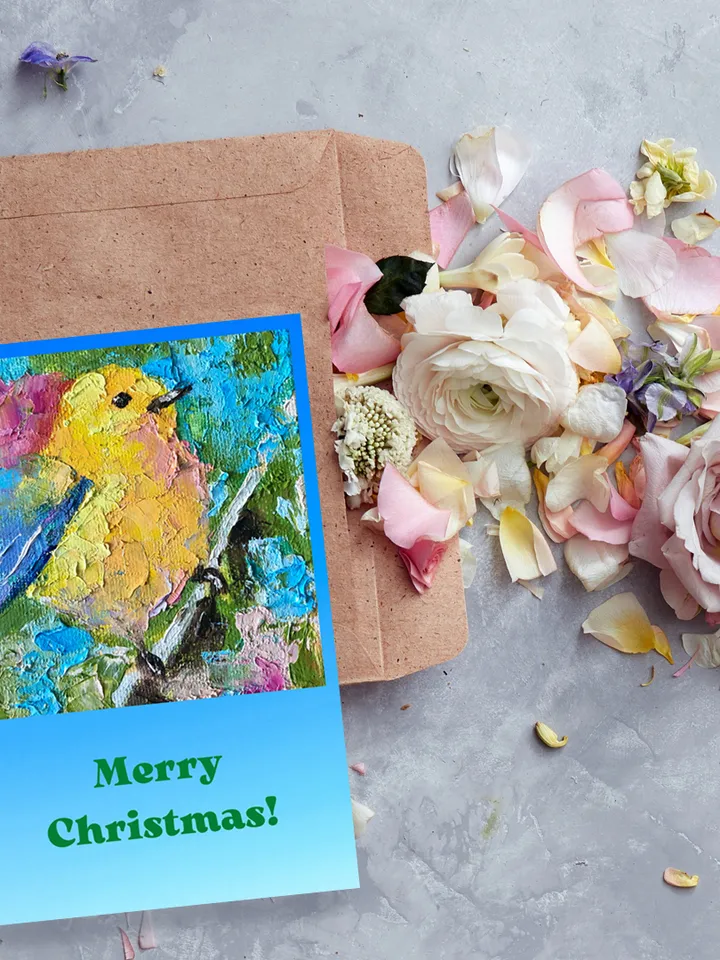 Digital greeting card, Merry Christmas Card, Holiday Cheer Card, Bird Christmas Printable E-card