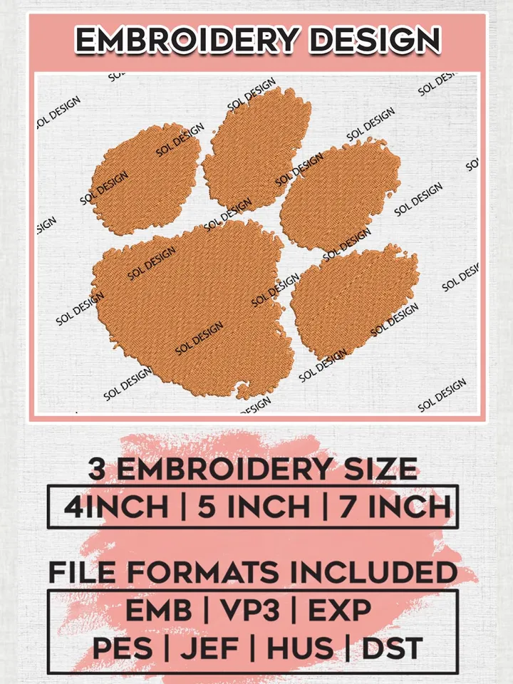 Clemson Tigers Logo Machine Embroidery Design, NCAA Clemson Tigers Embroidery Design Design files, NCAA Embroidery Designs, NCAA Machine Embroidery Designs, Digital Download