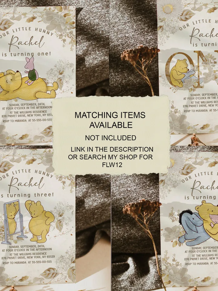 PhotoFrame Board Winnie the Pooh Birthday Party Winnie Pooh 1st Birthday; Editable Photo frame Banner Birthday Party Decoration Winnie flw12