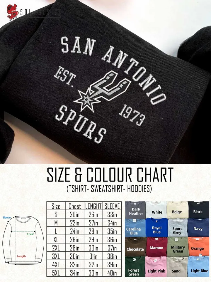 San Antonio Spurs Est 1973 Embroidered Sweatshirt, NBA Team Embroidered Sweater, NBA San Antonio Spurs Shirt, Basketball Embroidered Hoodie, Unisex Crewneck, NBA Basketball Fan Gift Tee