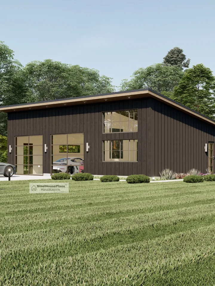 24'x36' Modern Garage plans with Studio Apartments, 2 Car Architectural Building Blueprints.