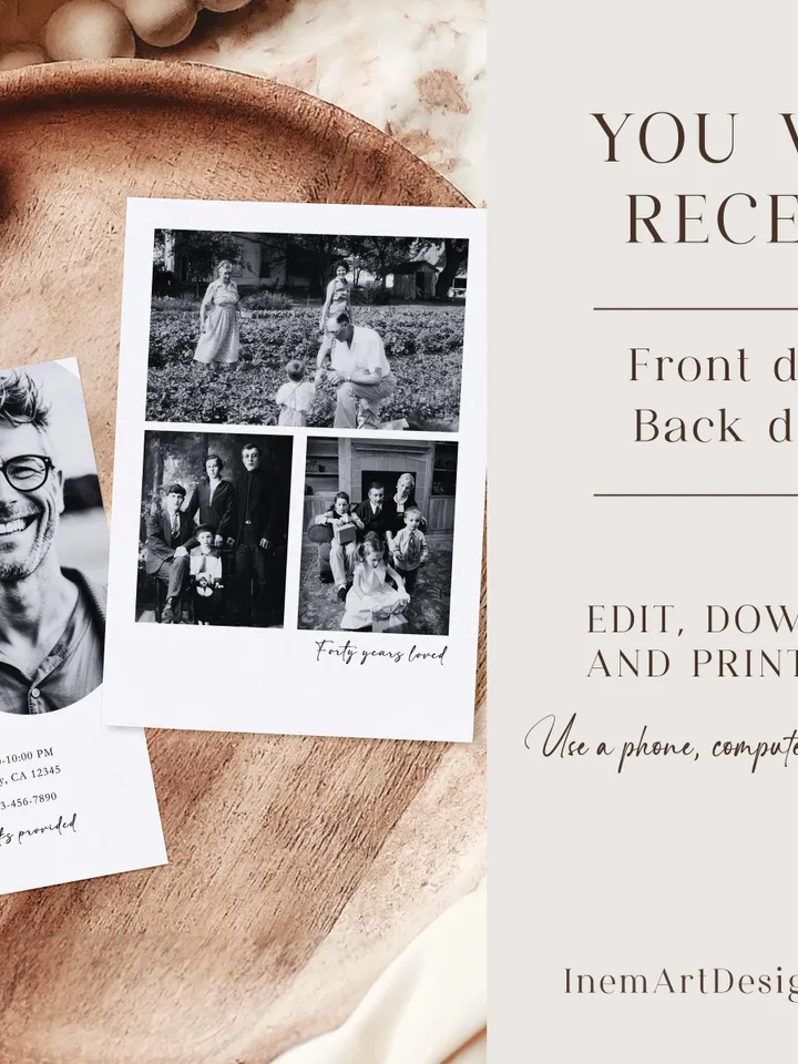 40th Invitation with photo, Look Who's 40, 40th Birthday Invitation Template, Simple 40th Invitation, Male 40th Invites, Editable, Printable