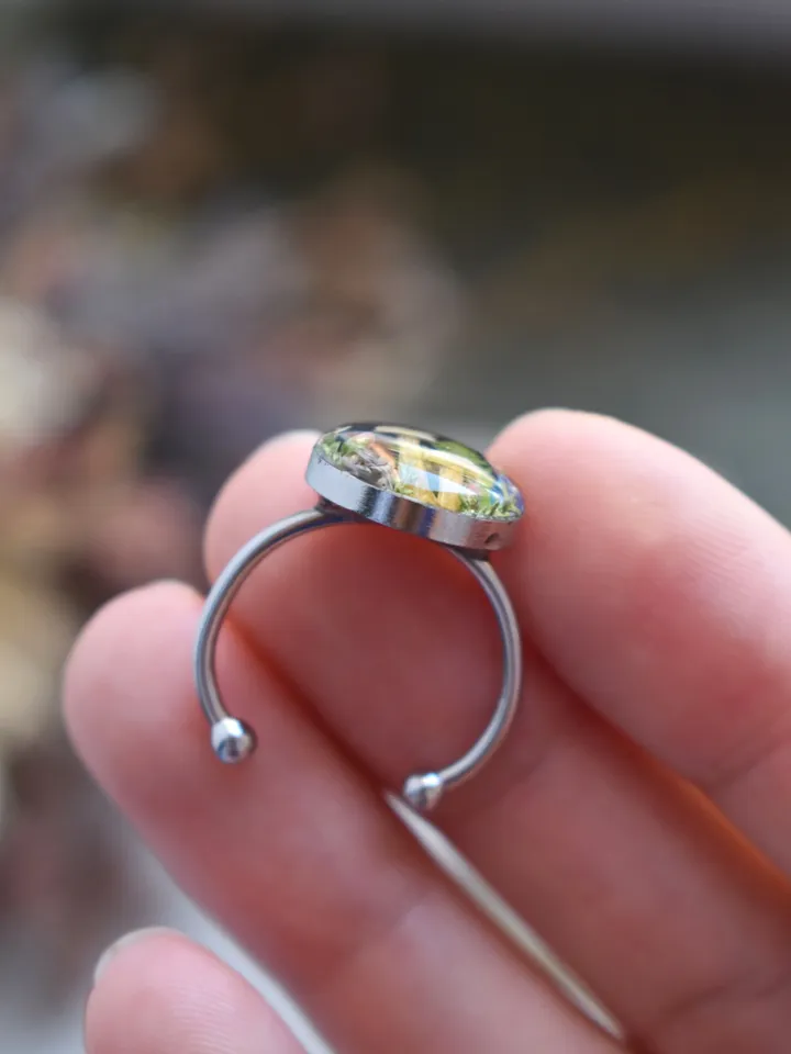 Real mushroom ring. Ring with a real mushroom in resin. Adjustable Mushroom glade ring.