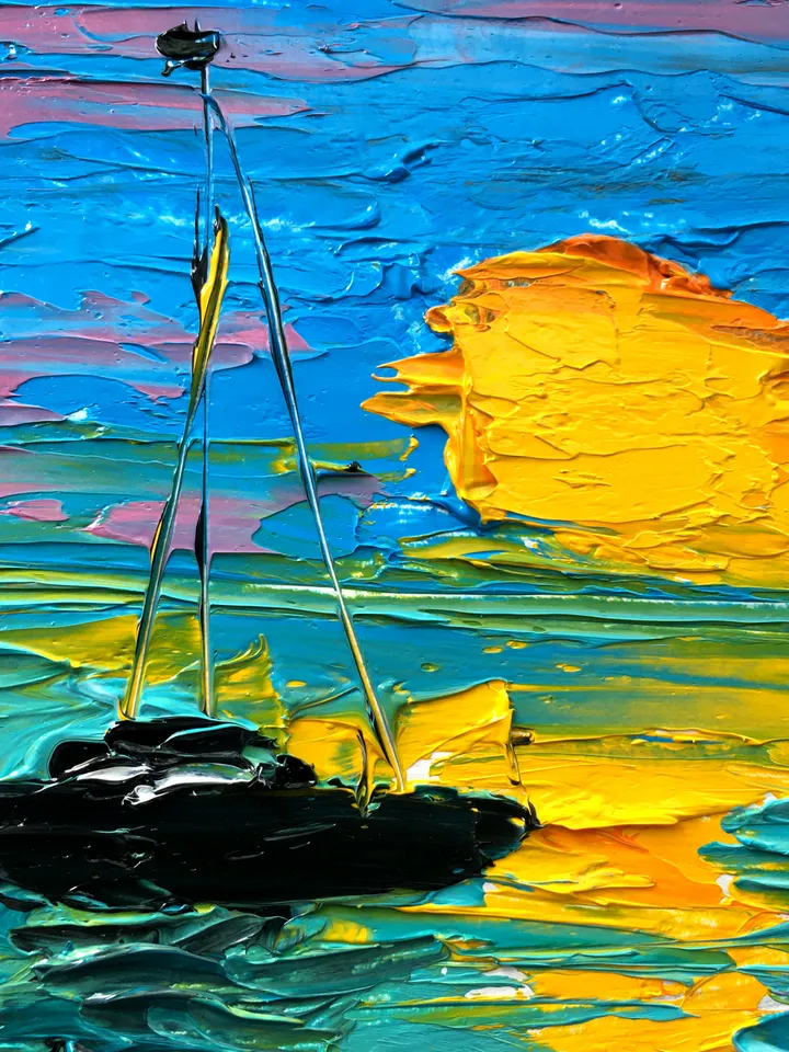 Sunset Sea Boat Original Art by SerjBond